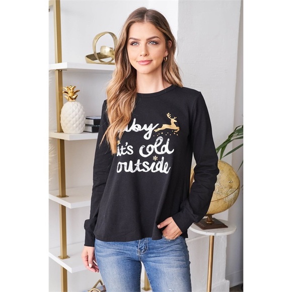 Plus size Baby it’s cold outside Long sleeve top - Picture 6 of 10